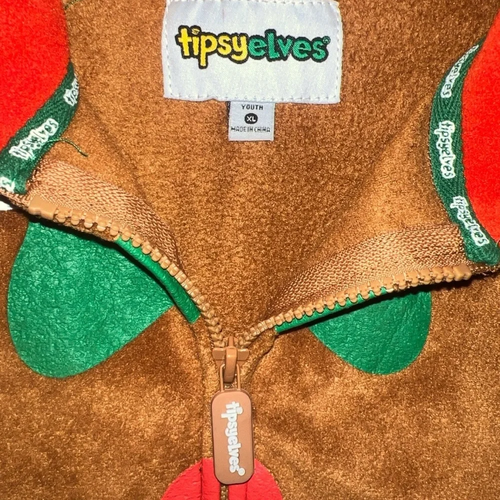 NEW Tipsy Elves Youth XL Gingerbread Man Fleece Jumpsuit Brown Holiday One Piece